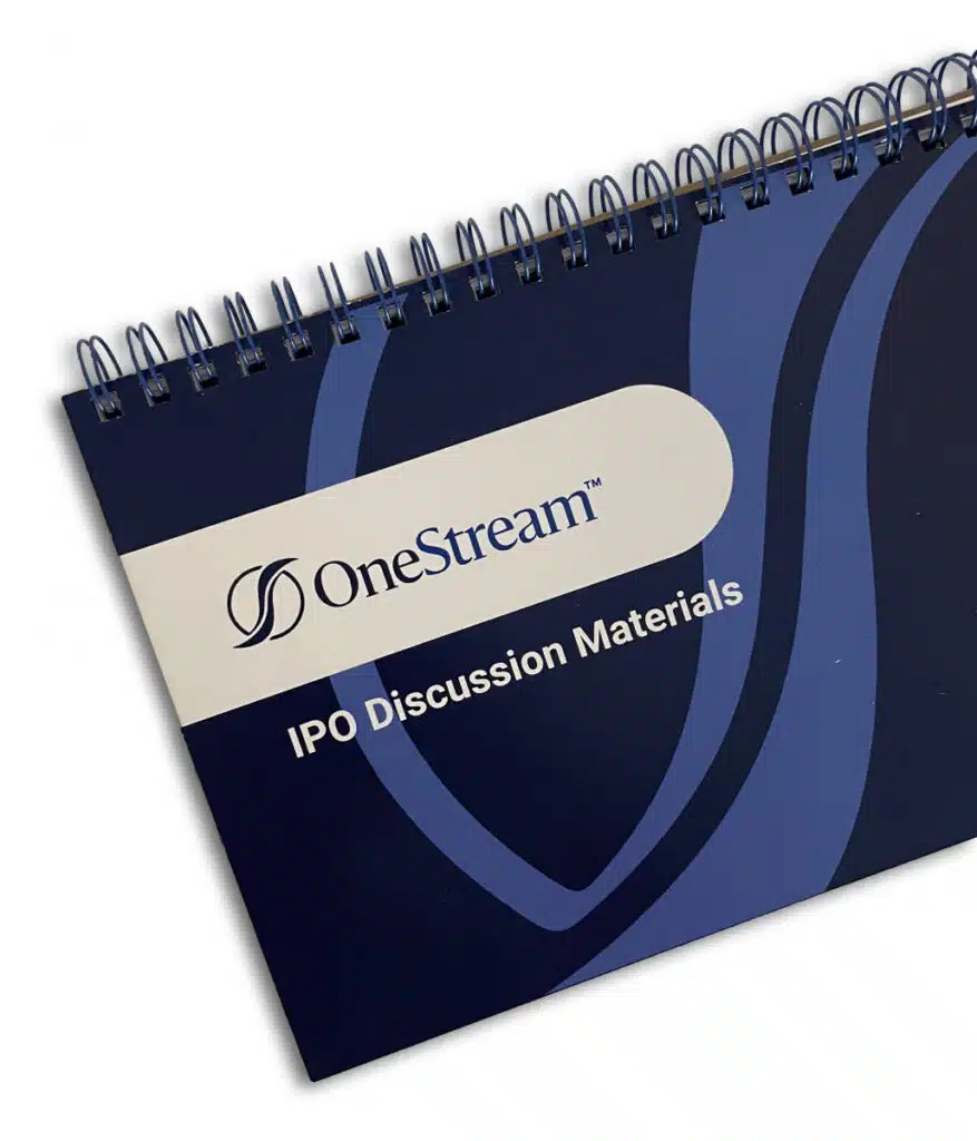 Spiral-bound IPO discussion booklet, highlighting ABG Print’s fast, high-quality corporate printing services for financial firms in New York City